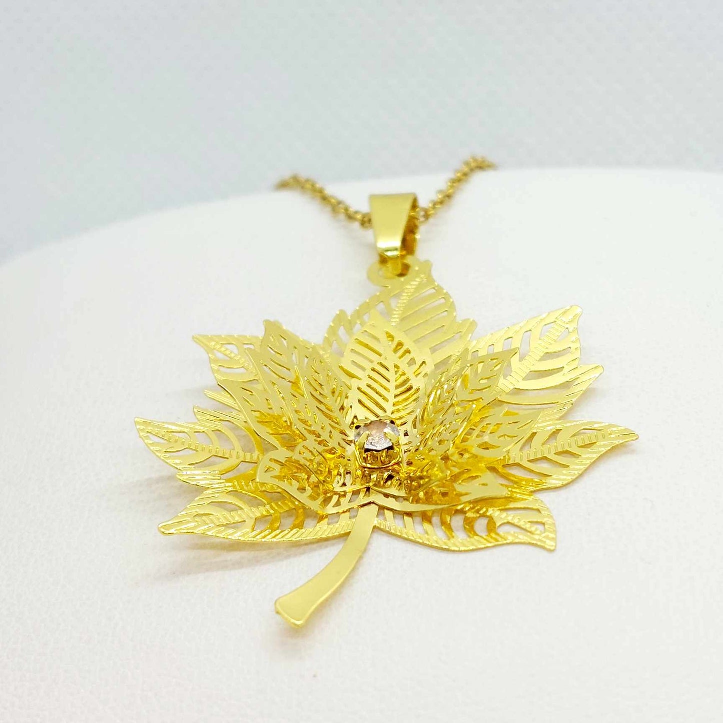 3D Maple Leaf Pendant with Stainless Steel Chain Necklace