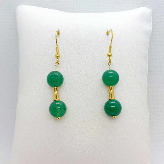 Natural Hetian Jade Dangle Earrings with 10mm Stones in Stainless Steel Gold Plated