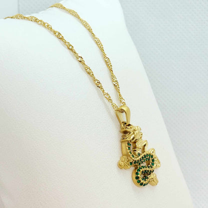 Dragon Pendant in Zircon with Stainless Steel Chain Gold Plated
