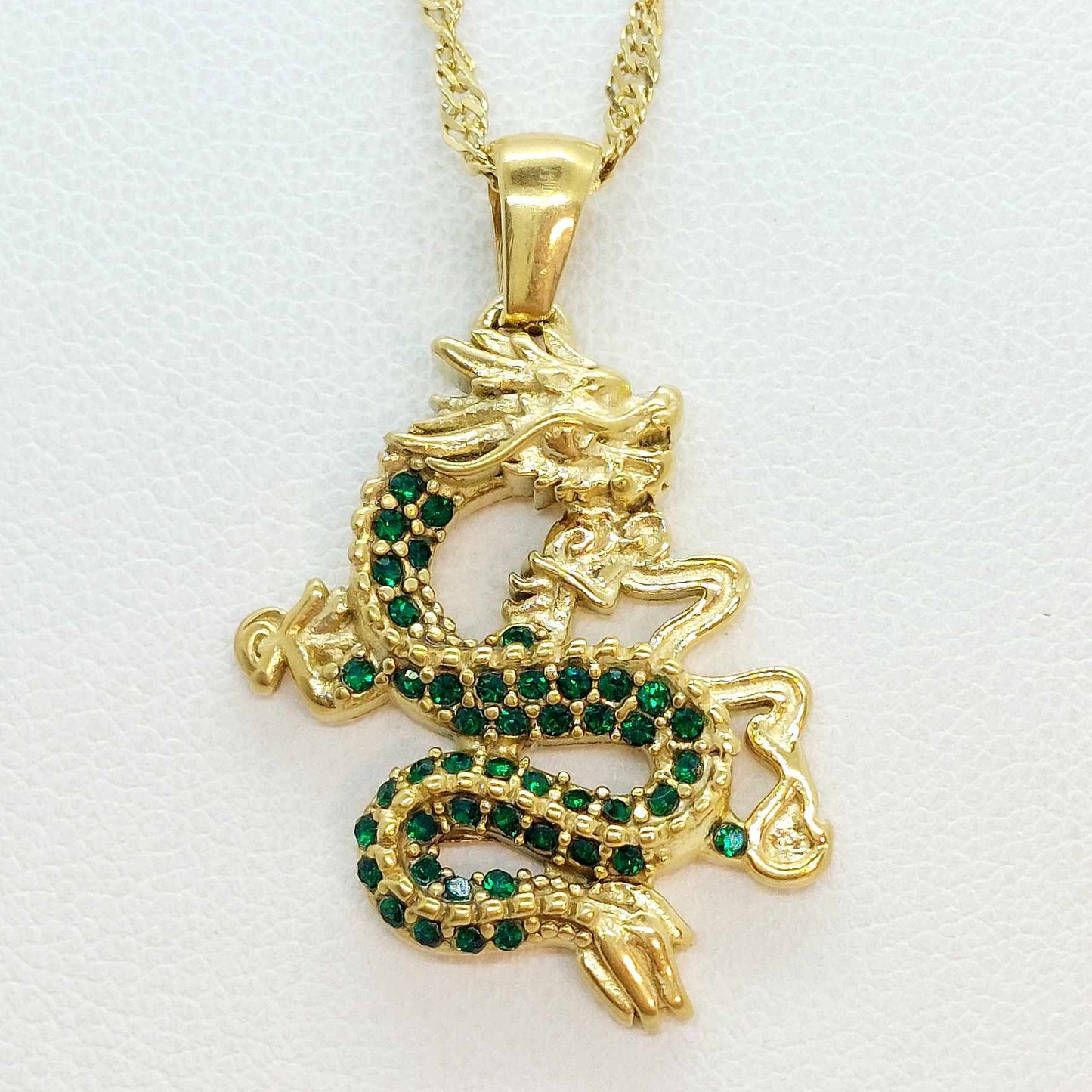 Dragon Pendant in Zircon with Stainless Steel Chain Gold Plated