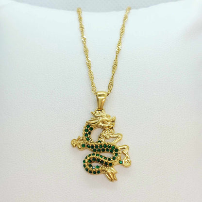Dragon Pendant in Zircon with Stainless Steel Chain Gold Plated