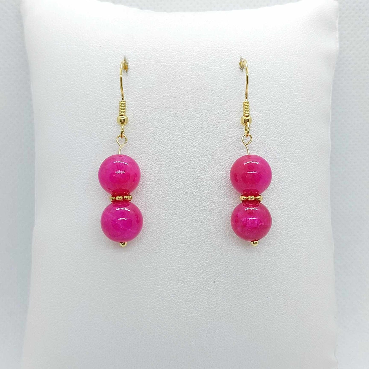 Natural Pink Chalcedony Dangle Earrings with 10mm Stones in Stainless Steel Gold Plated