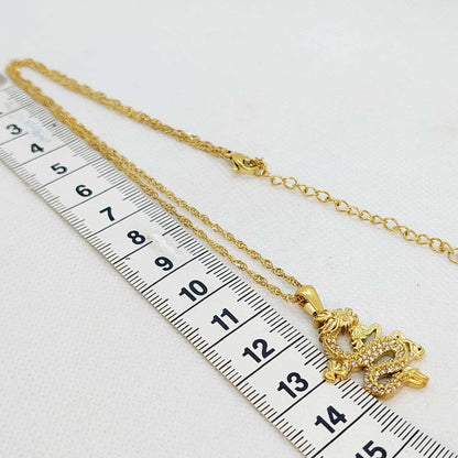 Dragon Pendant in Zircon with Stainless Steel Chain Gold Plated