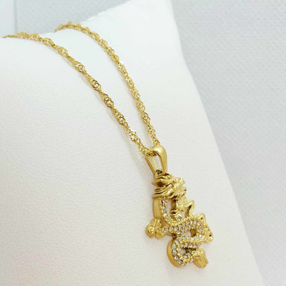 Dragon Pendant in Zircon with Stainless Steel Chain Gold Plated