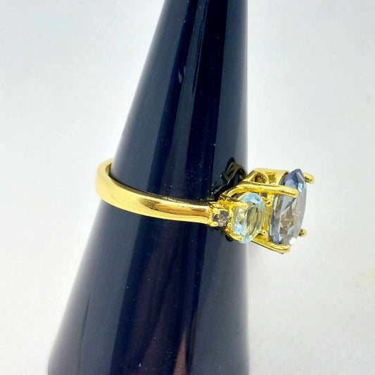 Natural Mystic Quartz and 2,4ct Sky Blue Topaz Ring in Sterling Silver Gold Plated