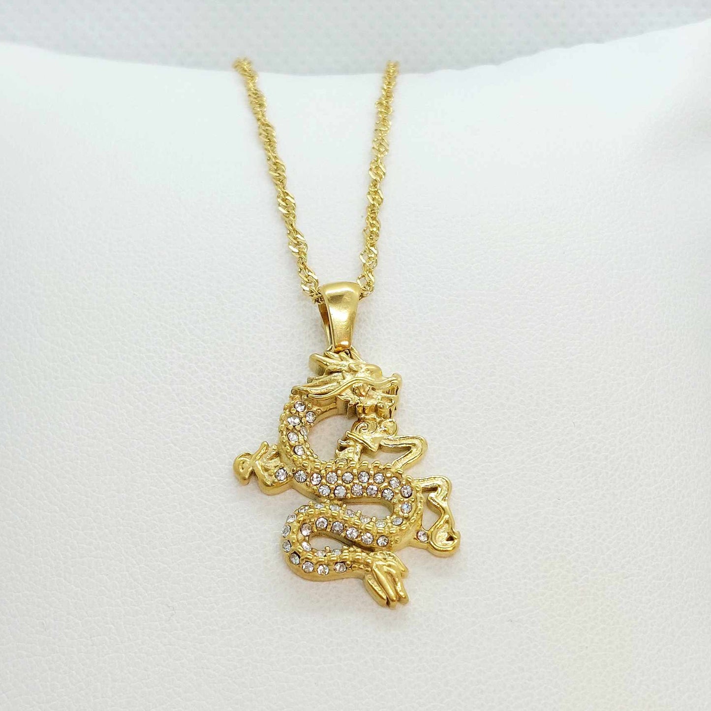 Dragon Pendant in Zircon with Stainless Steel Chain Gold Plated