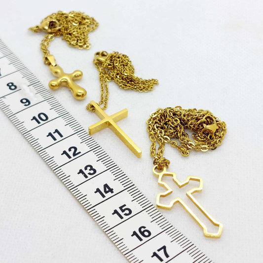 Cross Pendants with Stainless Steel Chain Necklace Gold Plated