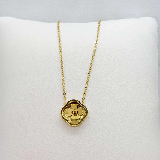 3D Flower Pendant in Stainless Steel Gold Plated with Chain