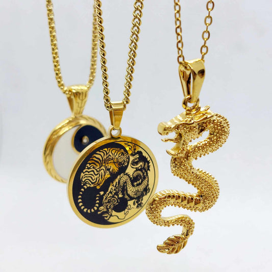 Dragon Pendant with Stainless Steel Chain Gold Plated