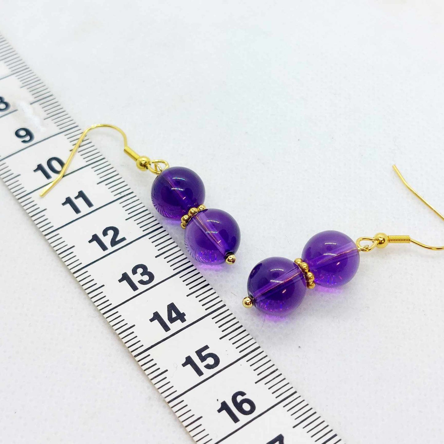 Natural Amethyst Dangle Earrings with 10mm Stones in Stainless Steel Gold Plated