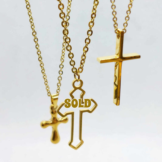 Cross Pendants with Stainless Steel Chain Necklace Gold Plated