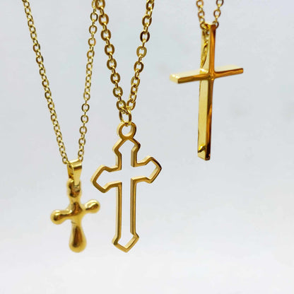 Cross Pendants with Stainless Steel Chain Necklace Gold Plated