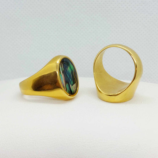 Natural Abalone Shell Ring in Stainless Steel Gold Plated