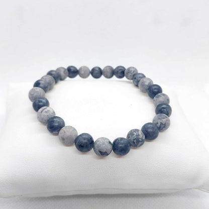Black and Silver Braided Leather and Grey Jasper Bead Bracelets for Men