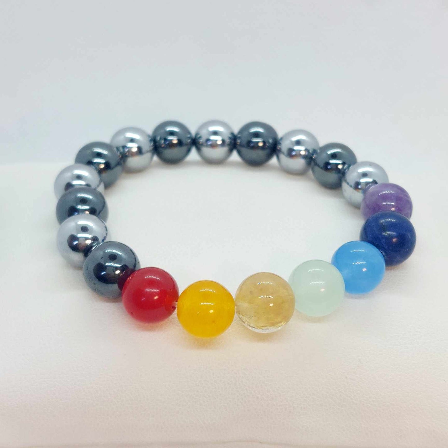 Natural Grey and Silver Hematite Chakra Bracelet in 10mm Stones