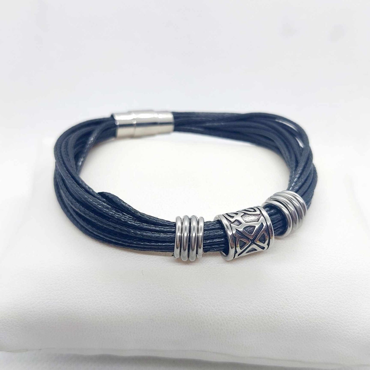 Multi Leather Band and Grey Jasper Bead Bracelet for Men