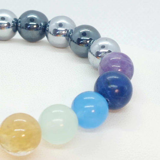 Natural Grey and Silver Hematite Chakra Bracelet in 10mm Stones