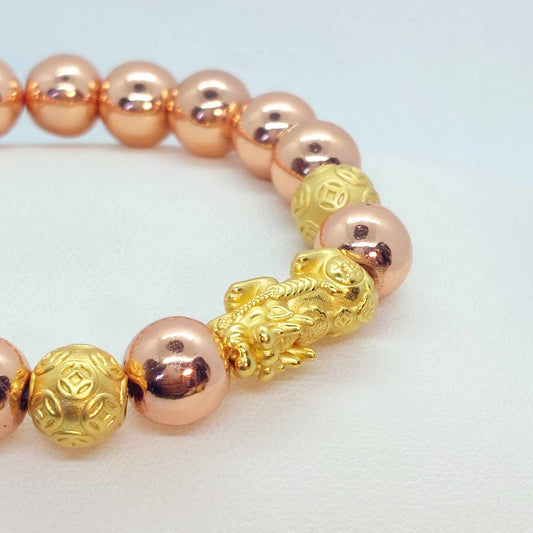 Natural Hematite Bracelet colored rose gold in 10mm Stones with Big Pixiu