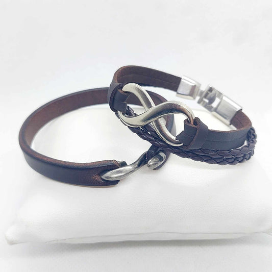 Brown Leather Band and Brown Multi Layer Leather with Infinity Bracelet for Men