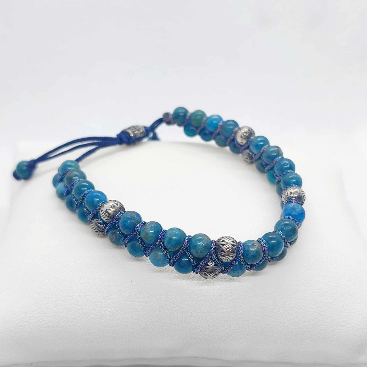Black Braided with Lapis and Apatite Bead Bracelet for Men