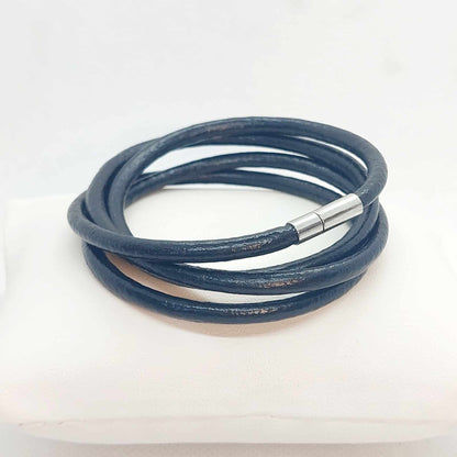 Black Leather Rope and Grey Braided Leather Bracelet for Men
