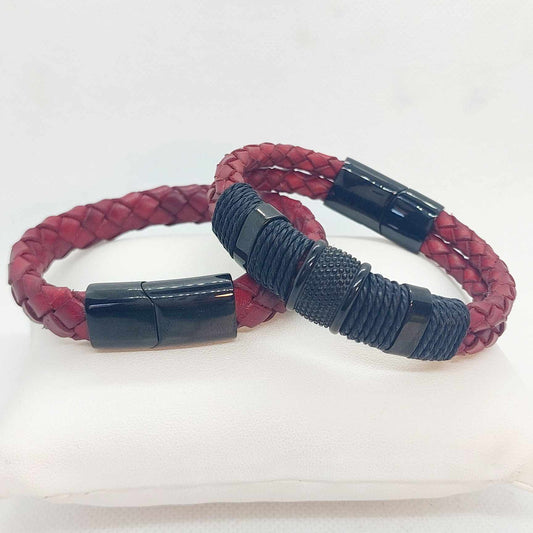 Red Braided Leather Bracelet for Men