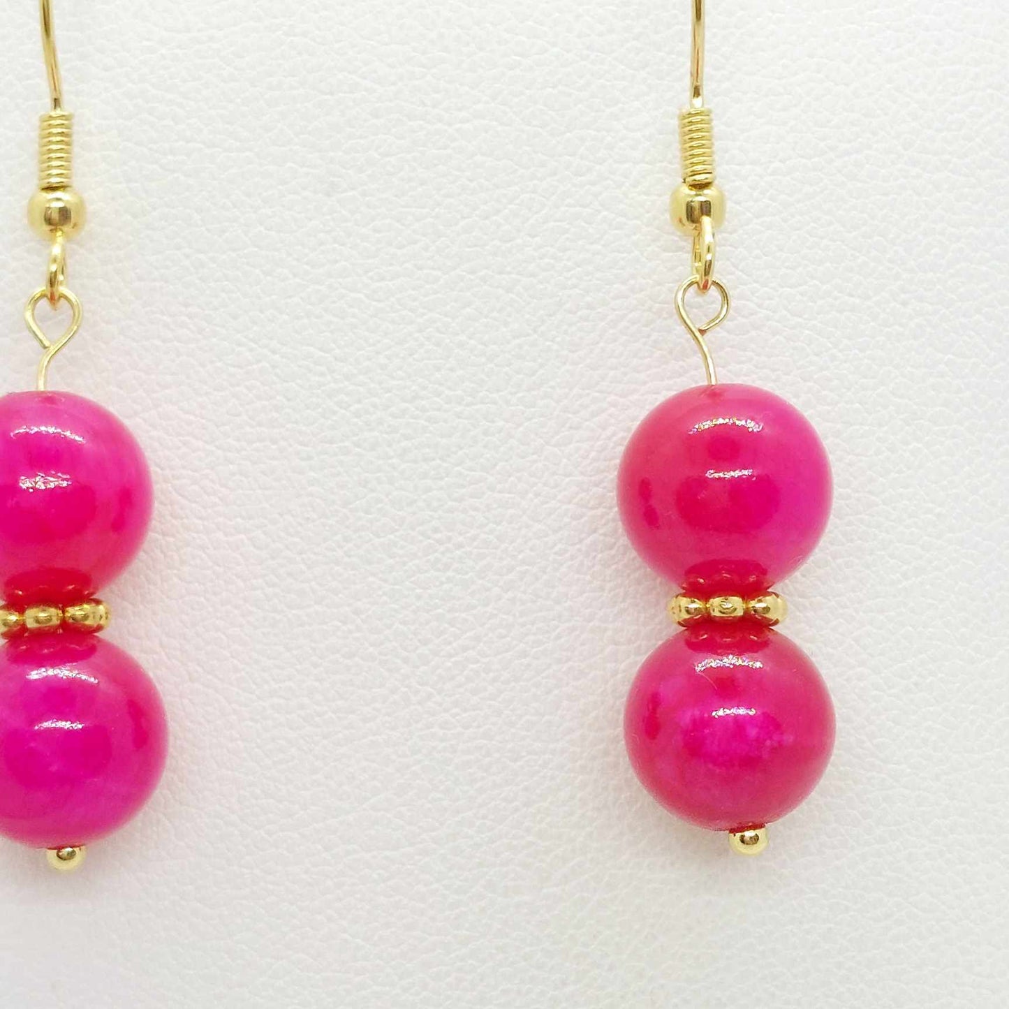 Natural Pink Chalcedony Dangle Earrings with 10mm Stones in Stainless Steel Gold Plated