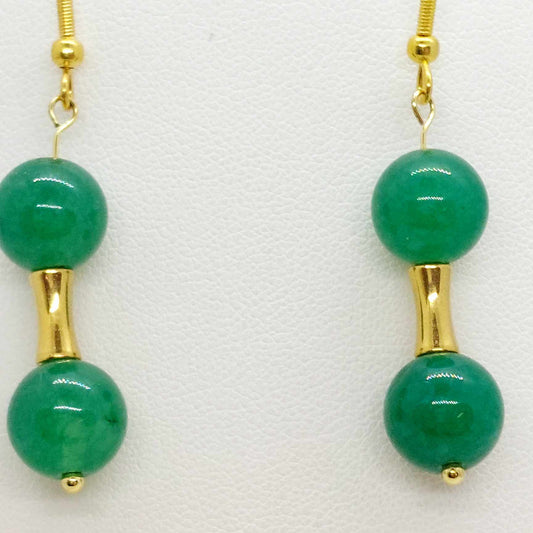 Natural Hetian Jade Dangle Earrings with 10mm Stones in Stainless Steel Gold Plated