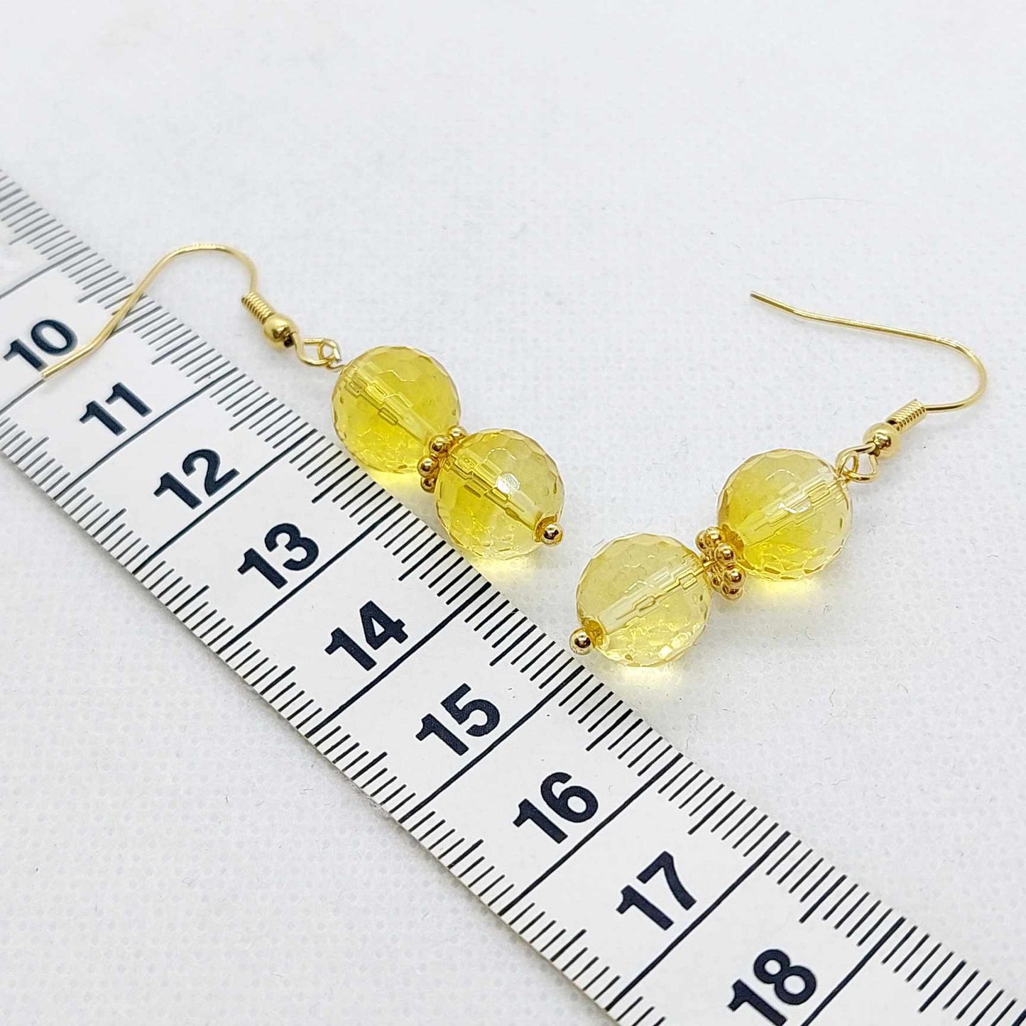 Natural Faceted Citrine Dangle Earrings with 10mm Stones in Stainless Steel Gold Plated