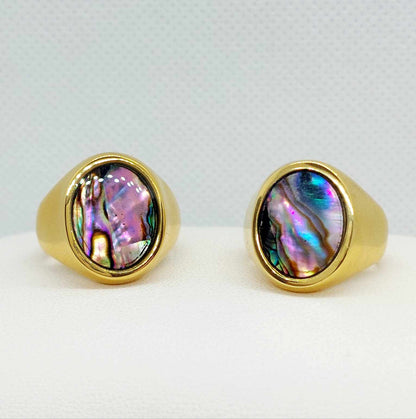 Natural Abalone Shell Ring in Stainless Steel Gold Plated