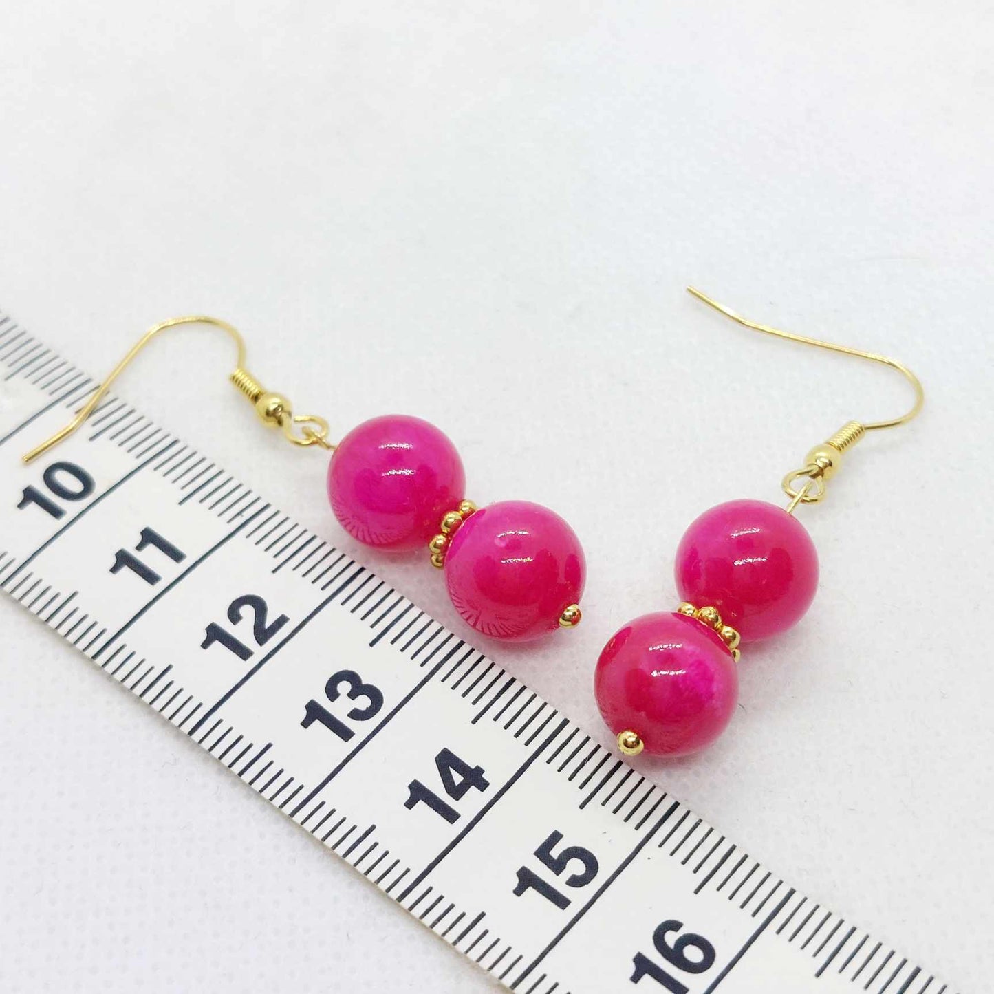 Natural Pink Chalcedony Dangle Earrings with 10mm Stones in Stainless Steel Gold Plated