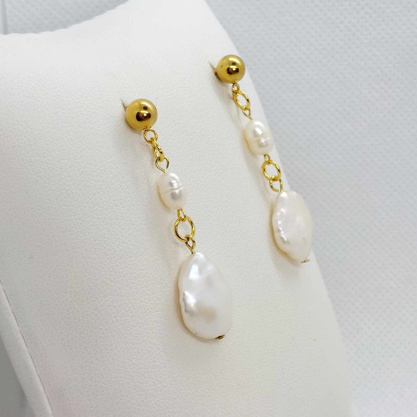 Natural Pearl Dangle Earrings in Gold Plated Stainless Steel