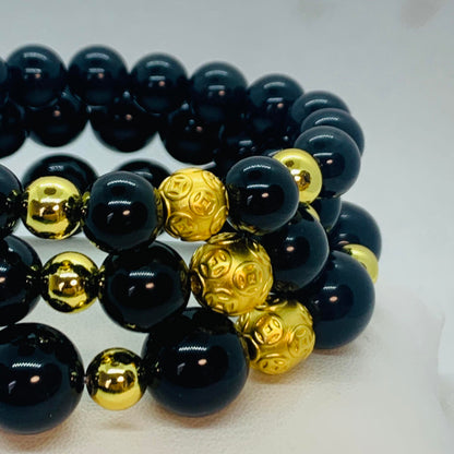Natural Black Obsidian Bracelet in 10-12-14 mm Stones
