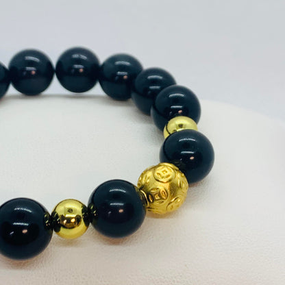 Natural Black Obsidian Bracelet in 10-12-14 mm Stones