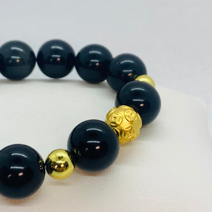 Natural Black Obsidian Bracelet in 10-12-14 mm Stones