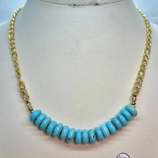 Natural Turquoise Necklace with Gold Plated Stainless Steel Chain