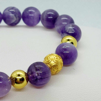 Natural Amethyst Bracelet in 10-12-14 mm Stones