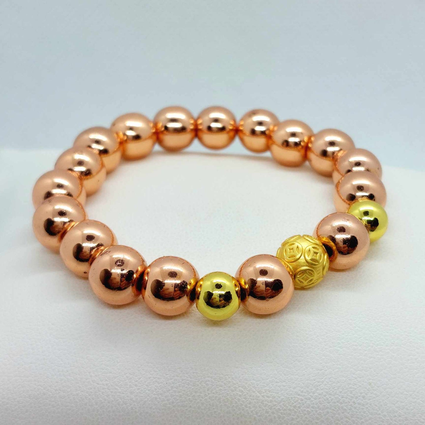 Natural Hematite Bracelet in 10mm Stones Rose Gold Plated