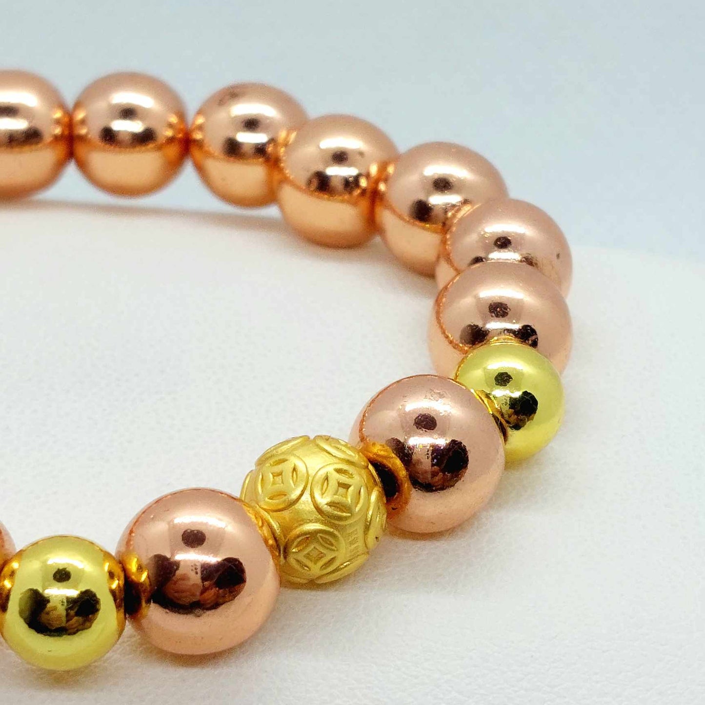 Natural Hematite Bracelet in 10mm Stones Rose Gold Plated