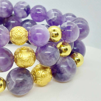 Natural Amethyst Bracelet in 10-12-14 mm Stones