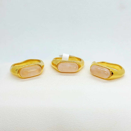 Natural Rose Quartz Ring in Stainless Steel Gold Plated