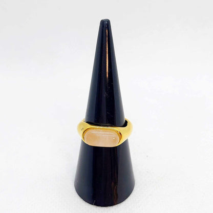 Natural Rose Quartz Ring in Stainless Steel Gold Plated