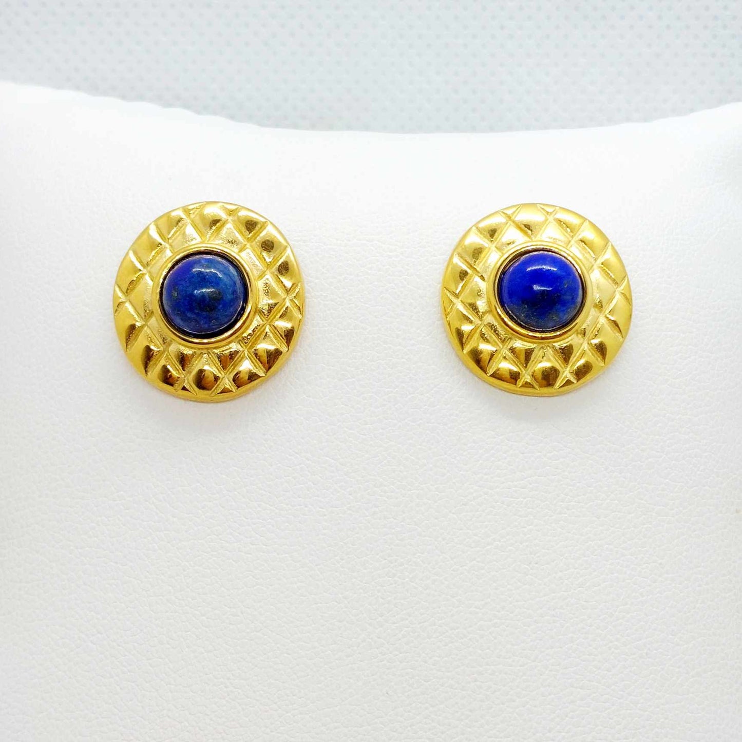 Natural Lapis Stud Earrings in Stainless Steel Gold Plated