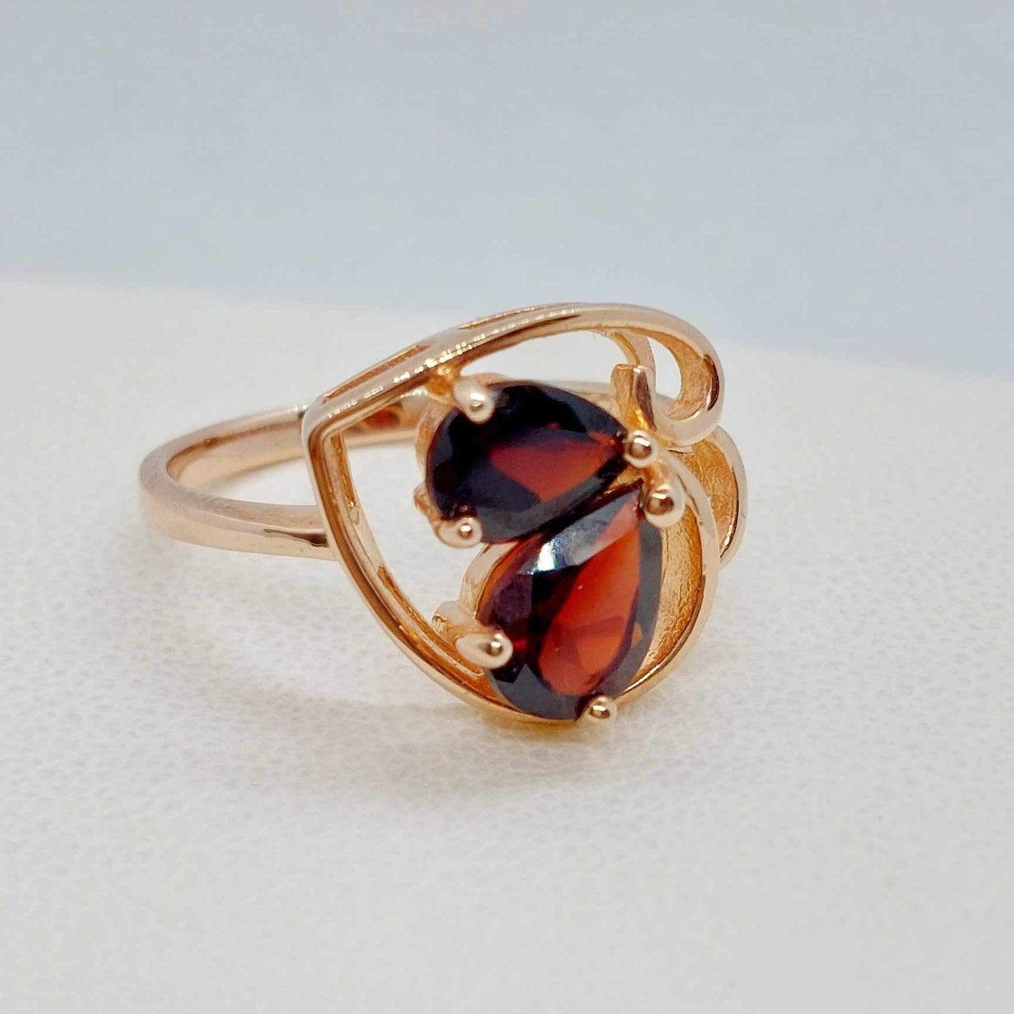 Natural Garnet Ring in Sterling Silver Rose Gold Plated