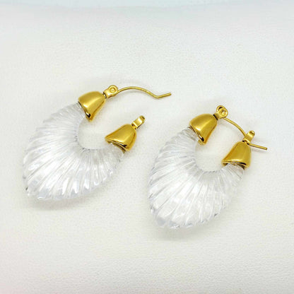 Leaf Shape Acrylic Hoop Earrings in Stainless Steel Gold Plated