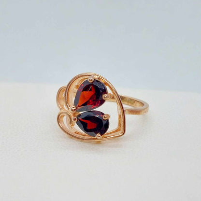 Natural Garnet Ring in Sterling Silver Rose Gold Plated