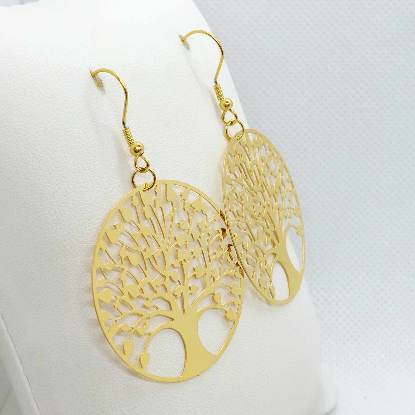 Tree of Life Dangle Earrings in Stainless Steel Gold Plated