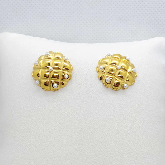Vintage Round Stud Earrings in Stainless Steel Gold Plated