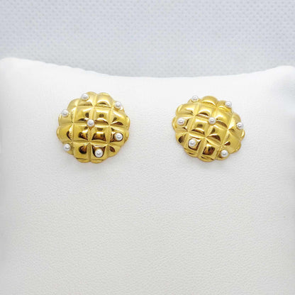 Vintage Round Stud Earrings in Stainless Steel Gold Plated