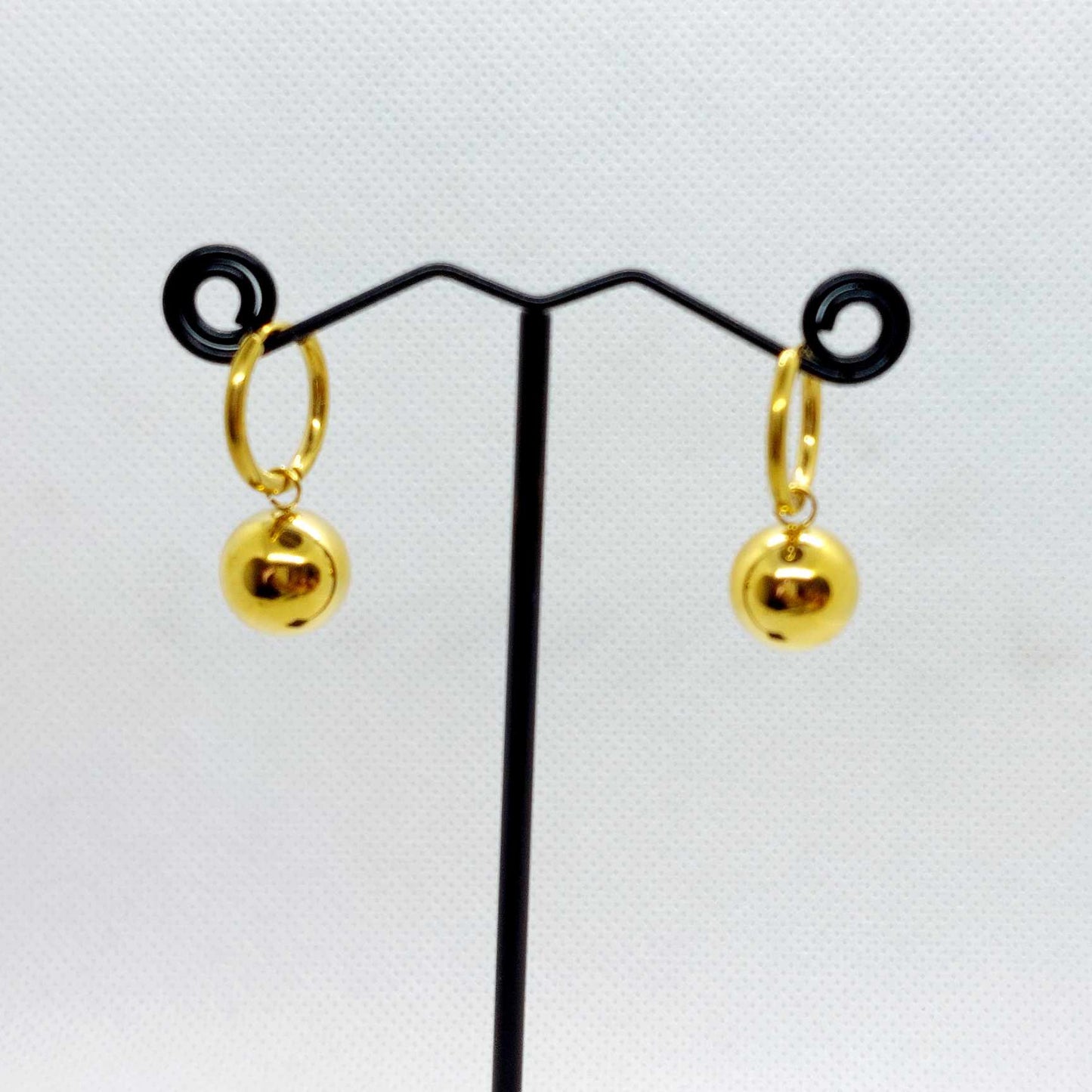 Stainless Steel Ball on Hoop Earrings Gold Plated